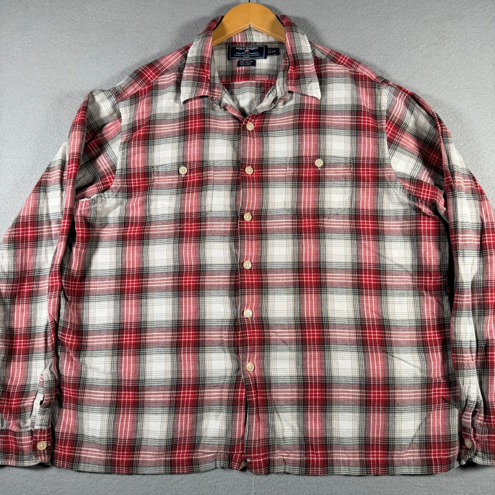 Polo Sport Ralph Lauren Red White Plaid Cotton Linen Shirt Mens XXL 15606